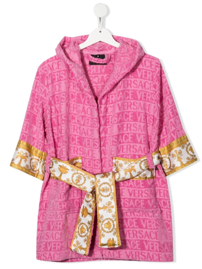 Versace Medusa Logo-print Hooded Robe In Pink