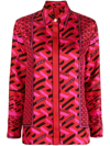 Versace La Greca Monogram Silk Button-up Blouse In Red