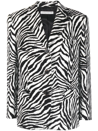Alessandra Rich Black Zebra Print Single-breasted Velvet Blazer In Multi-colored