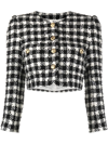 Alessandra Rich Cropped Houndstooth Wool-blend Tweed Jacket In Black