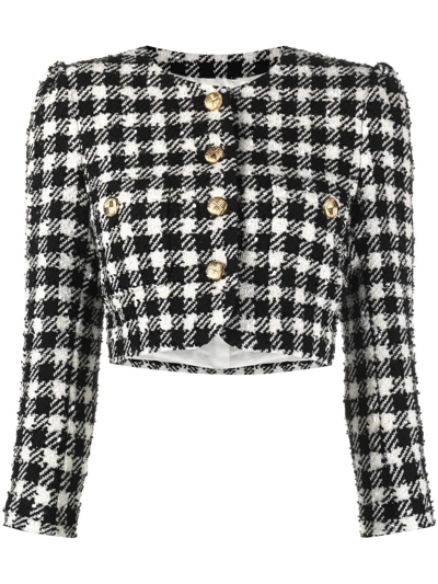 ALESSANDRA RICH VICHY CROPPED TWEED JACKET