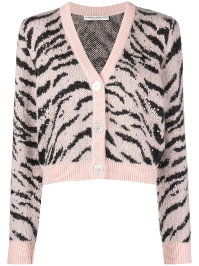 Alessandra Rich Pink Zebra Intarsia Crystal Embellished Cardigan