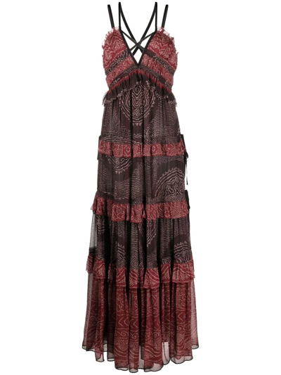 Ulla Johnson Women's Agathe Printed Tiered Strappy Gown In Garnet