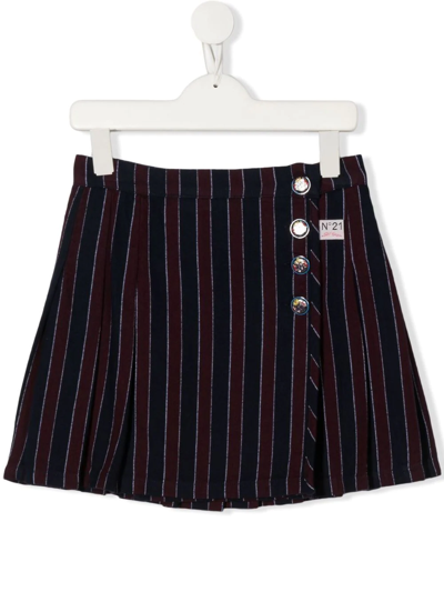 N°21 Kids' Gonna A Righe Regimental Blu Navy E Rosso Bordeaux In Blue