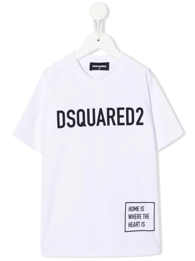 Dsquared2 Teen Logo-print Round-neck T-shirt In White