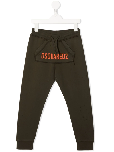 Dsquared2 Teen Logo-print Track Trousers In Verde Militare