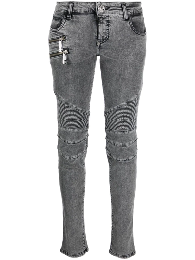 Philipp Plein Bike Low-rise Skinny Jeans In Grey