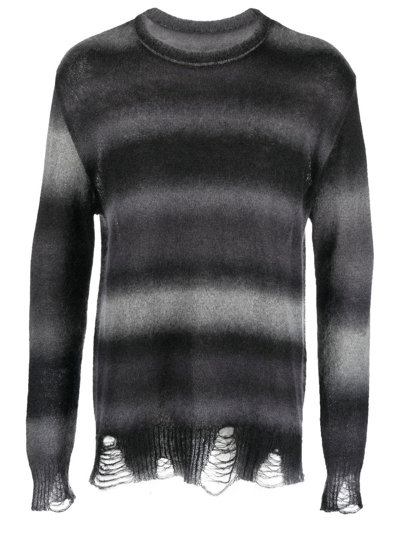 Song For The Mute Stripe-print Distressed-effect Jumper In Black