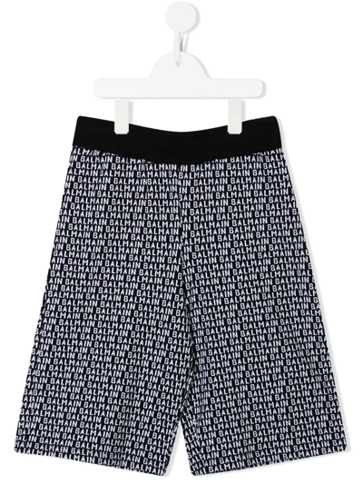 Balmain Kids' Intarsia-knit Logo Shorts In Black