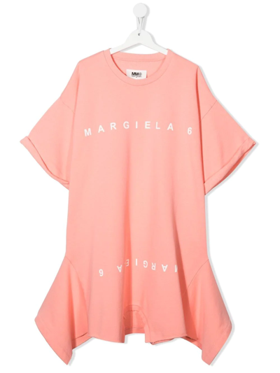 Mm6 Maison Margiela Kids' Pink Upside Down Cotton T-shirt Dress