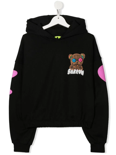 Barrow Kids Black Hoodie With Front And Back Screen Printing In Nero
