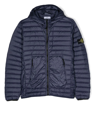Stone Island Junior Teen Compass-logo Quilted Jacket In Blue