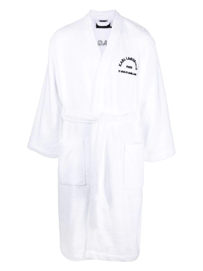 Karl Lagerfeld Embroidered Logo Bathrobe In White