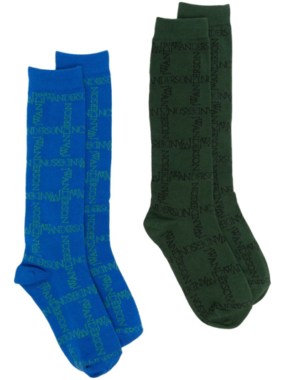 Jw Anderson Two-pack Logo Pattern Socks In Green