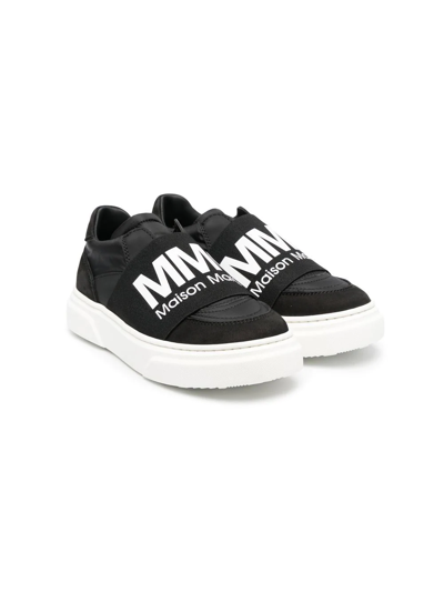 Mm6 Maison Margiela Kids Black Elastic Logo Sneakers In Nero