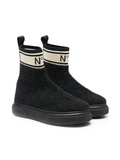 N°21 Teen Logo-intarsia Ankle Boots In Black
