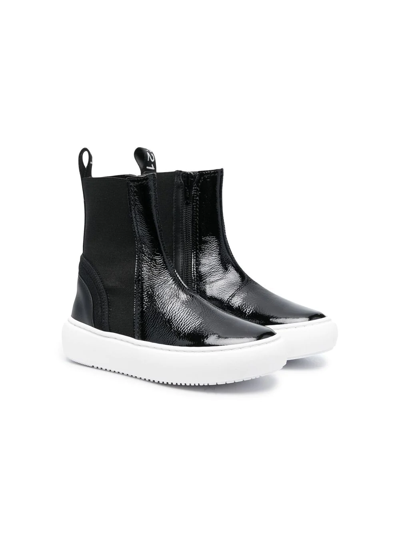 N°21 Kids' Glossy Ankle Boots In Black