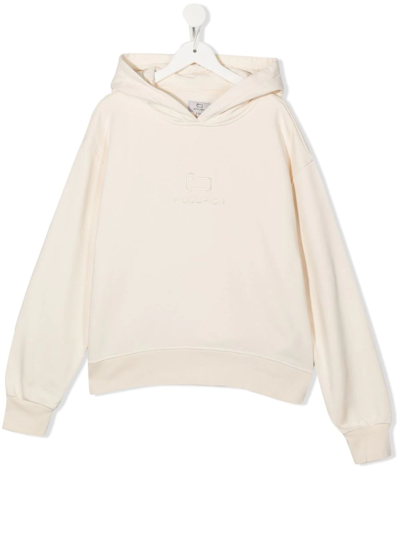 Woolrich Teen Embroidered-logo Pullover Hoodie In Neutrals