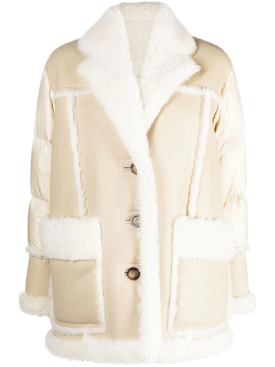 Moncler Ilay Shearling-panelled Down Jacket In Neutral