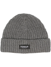 Dondup Logo-patch Ribbed-knit Beanie In Grey
