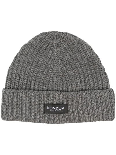 Dondup Logo-patch Ribbed-knit Beanie In Grey