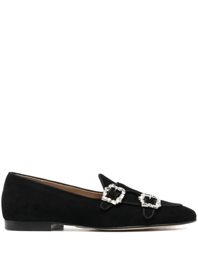 Edhen Milano Crystal-buckle Leather Loafers In Black
