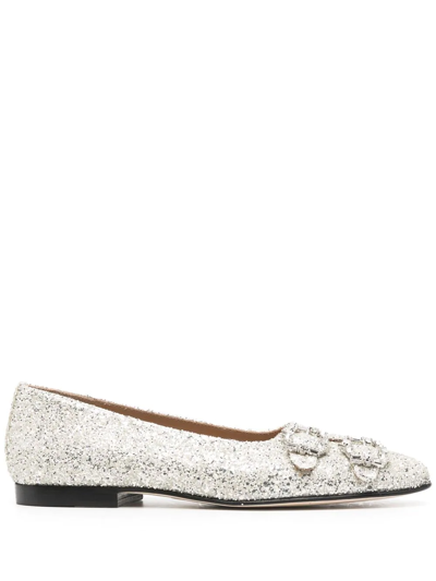 Edhen Milano Glitter-detail Ballerina Shoes In Silver