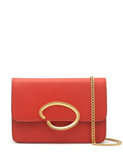 Oscar De La Renta Logo-plaque Leather Crossbody Bag In Orange