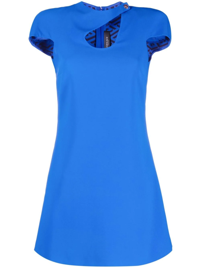 Versace Cady Cut Out Mini Dress In Blu