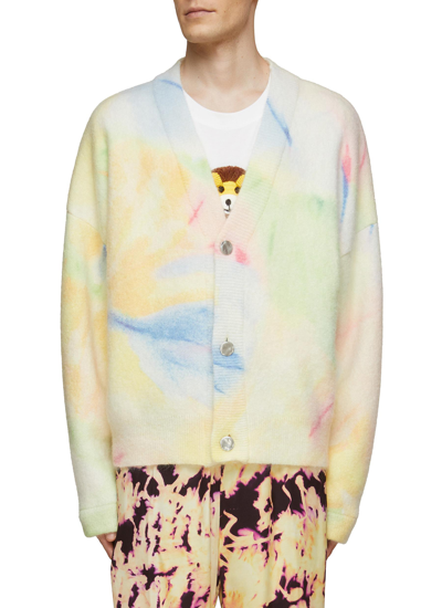 Angel Chen Tie Dye Print Button Front V-neck Knitted Cardigan In Multi-colour