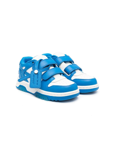 Off-white Kids' Out Of Office Logo-embroidered Leather Low-top Trainers 4-10 Years In Blu
