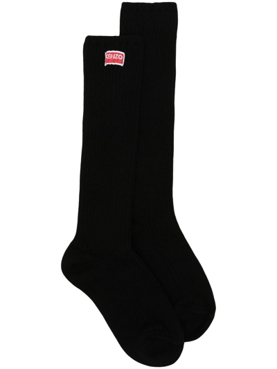 Kenzo Logo-patch Ankle Socks In Black