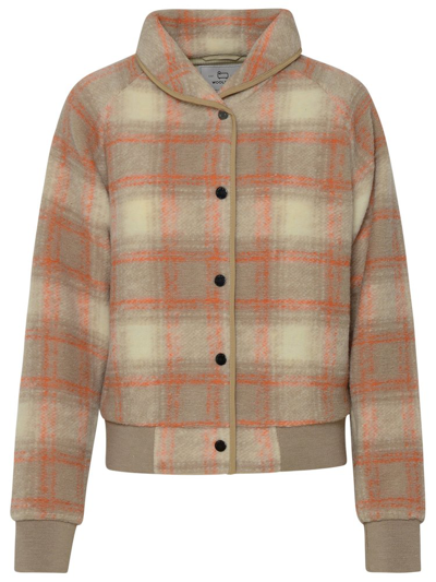 Woolrich Gentry Check-print Bomber Jacket In Nude