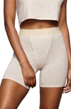Skims High-rise Ribbed Stretch-cotton Boxers In Heather Oatmeal
