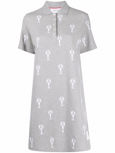 Thom Browne Lobster-embroidered Short-sleeve Polo Dress In Grey