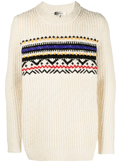 Isabel Marant Neutral Gerald Wool Jacquard Sweater In White