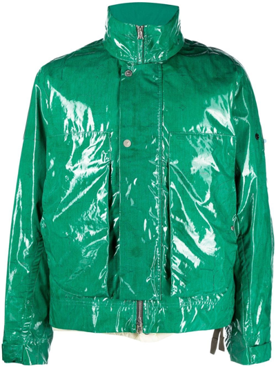 Stone Island Shadow Project Convertible Layered Glossed-cotton Hooded Down Jacket In Green