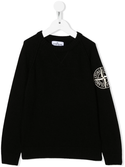 Stone Island Kids' Logo-embroidered Knitted Jumper In Black