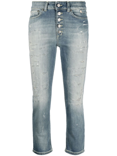 Dondup Cropped Ripped Jeans In Washed Denim
