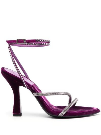 3juin Crystal-strap Velvet Sandals In Purple