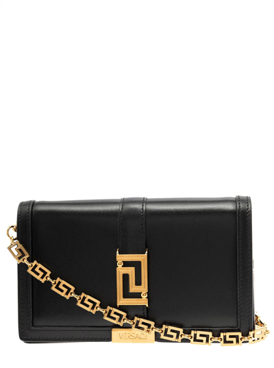 Versace Black And Gold Greca Goddes Shoulder Bag Woman