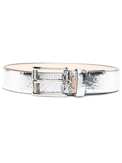 Maison Margiela Cracked-effect Leather Belt In Silver | ModeSens