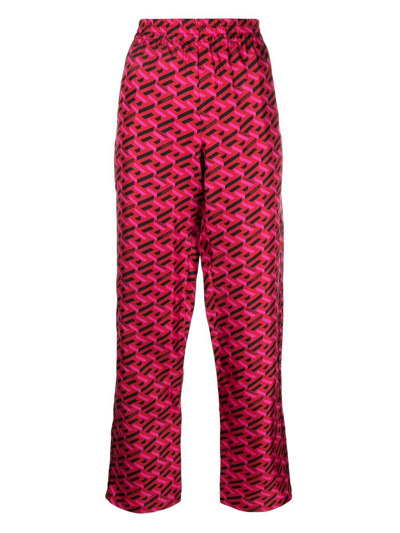 Versace Greek Signature Silk Pyjama Trousers In Parade Red Fuchsia