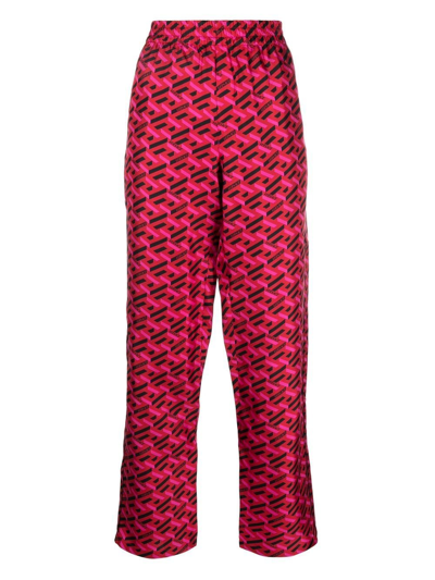 Versace Greek Signature Silk Pajama Pants In Parade Red Fuchsia