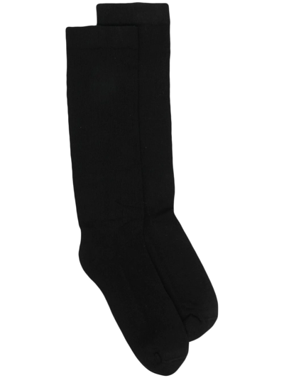 Rick Owens Drkshdw Logo-knit Long Socks In Black