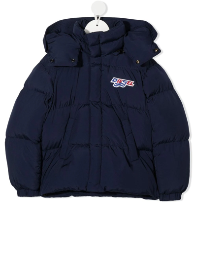 Diesel Kids' Hooded Padded Jacket In Blue