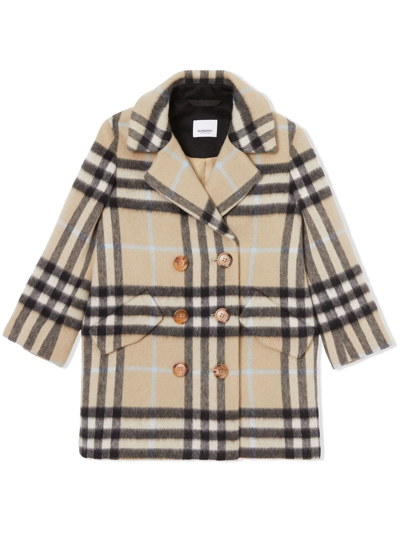 Burberry Check Pattern Tailored Coat In Pale Sand