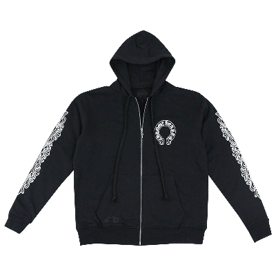 Pre-owned Chrome Hearts Horseshoe Floral Cross-sleeve Zip Up Hoodie 'black/white'
