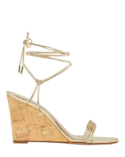 Aquazzura Trouble Maker Ankle Wrap Wedge Sandals In Pink