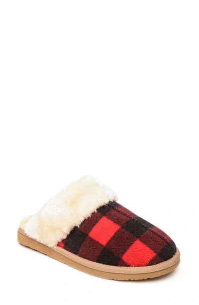 Minnetonka Chesney Mule Slipper In Black-red Buffalo Plaid